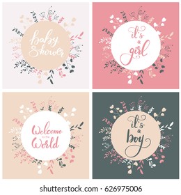 Set of vector cards for Baby Shower. 