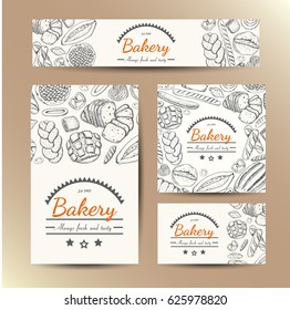 Set of vector cards with bakery products. Vector illustration for your design