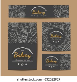 Set of vector cards with bakery products. Vector illustration for your design