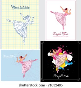 Set of vector cards with ballerina
