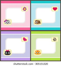 Set of vector cards with cartoon cats and place for your text.  Templates for baby shower, birth announcement or birthday invitation.