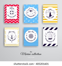 Set of vector cards with different backgrounds. Nautical style.