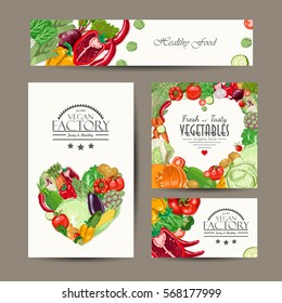 Set of vector cards with fresh and healthy vegetables. Vector illustration for your design