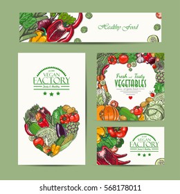 Set of vector cards with fresh and healthy vegetables. Vector illustration for your design