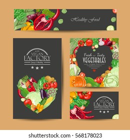 Set of vector cards with fresh and healthy vegetables. Vector illustration for your design
