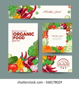 Set of vector cards with fresh and healthy vegetables. Vector illustration for your design