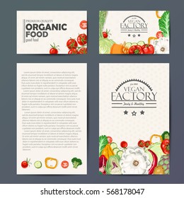 Set of vector cards with fresh and healthy vegetables. Vector illustration for your design