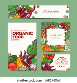 Set of vector cards with fresh and healthy vegetables. Vector illustration for your design