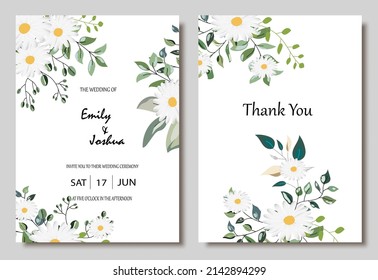 Set of vector cards with hand drawn flowers,leaves. Wedding concept. 