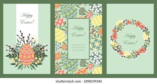 Set of vector cards. Happy easter. Template for postcards, flyers, banners.