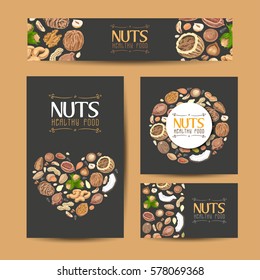 Set of vector cards with nuts and seeds. Vector illustration for your design