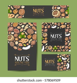 Set of vector cards with nuts and seeds. Vector illustration for your design