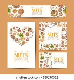 Set of vector cards with nuts and seeds. Vector illustration for your design