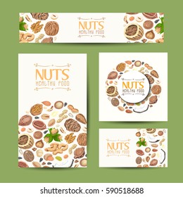 Set of vector cards with nuts and seeds. Vector illustration for your design