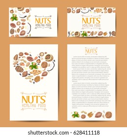 Set of vector cards with nuts and seeds. Vector illustration for your design