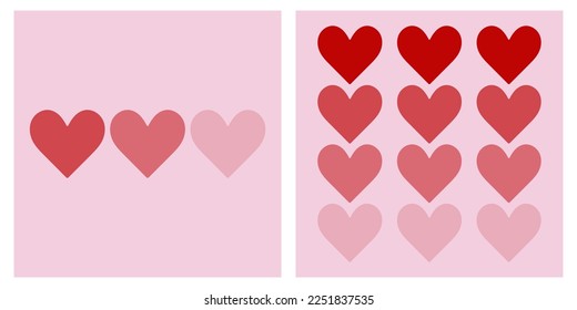 Set of vector cards for Valentine's day. Hand-drawn hearts background. Simple, minimalistic, holiday cards.