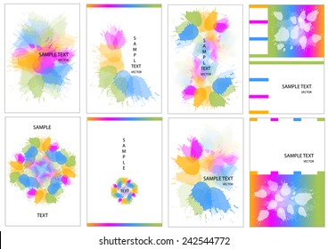 set of vector cards with watercolor splatters