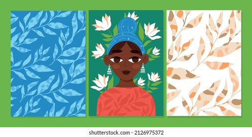Set of vector cards with  women and flowers.  International Women's Day. Vector illustration. Templates for a postcard, poster, souvenir.