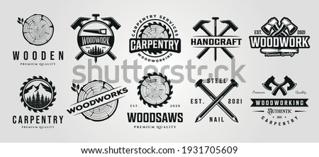 set of vector carpentry woodwork vintage logo craftsman symbol illustration design