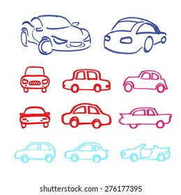 Set of vector cars icons made marker.