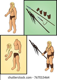 Set of vector cartoon ancient elf body parts and his equipment
