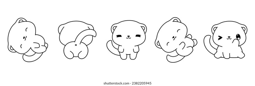 Set of Vector Cartoon Animal Coloring Page. Collection of Kawaii Isolated Ferret Outline for Stickers, Baby Shower, Coloring Book, Prints for Clothes. 