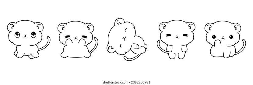 Set of Vector Cartoon Animal Coloring Page. Collection of Kawaii Isolated Baby Gerbil Outline for Stickers, Baby Shower, Coloring Book, Prints for Clothes. 