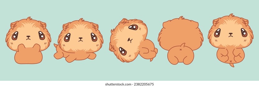 Set of Vector Cartoon Animal Illustrations. Collection of Kawaii Isolated Guinea Pig Art for Stickers, Prints for Clothes, Baby Shower, Coloring Pages. 