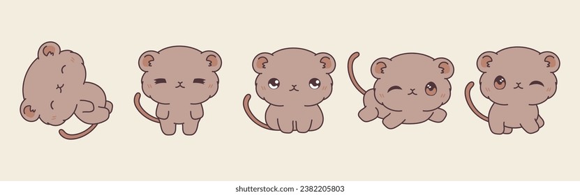 Set of Vector Cartoon Animal Illustrations. Collection of Kawaii Isolated Gerbil Art for Stickers, Prints for Clothes, Baby Shower, Coloring Pages. 