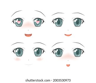 Set of Vector Cartoon Anime Style Expressions. Anime girl in japanese. Anime style, drawn vector illustration. Sketch.