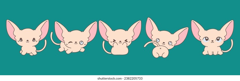 Set of Vector Cartoon Baby Pets Illustrations. Collection of Kawaii Isolated Sphynx Kitty Art for Stickers, Prints for Clothes, Baby Shower, Coloring Pages. 