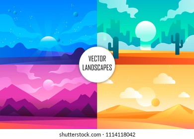 set of vector cartoon backgrounds. nature. design. horizontal illustration
