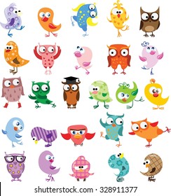 Set of vector cartoon birds