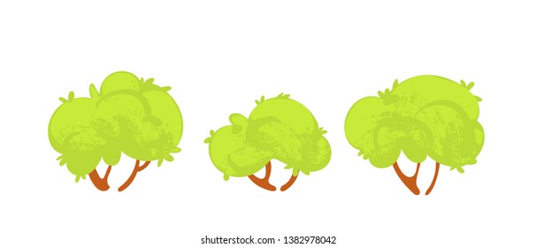 Set vector cartoon bushes with summer green foliage. Vector illustration in children's style.