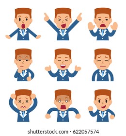 Set of vector cartoon businessman faces showing different emotions