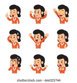 Set of vector cartoon businesswoman faces showing different emotions