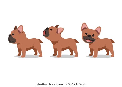 Set of vector cartoon character brown french bulldog for design.