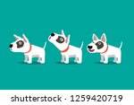 Set of vector cartoon character bull terrier dog poses for design.