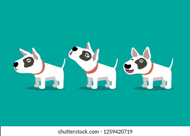Set of vector cartoon character bull terrier dog poses for design.