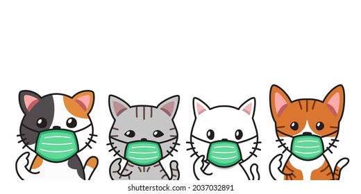 Set von Vektorcartoon-Charakterkatzen mit Schutzmasken für Design.