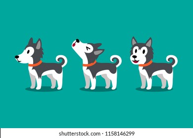 Set von Vektorillustration Cartoon Charakter süß siberischen Husky Hund Posen für Design.