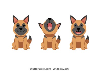 Set of vector cartoon character cute german shepherd dog for design.