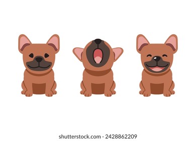 Set of vector cartoon character cute brown french bulldog for design.