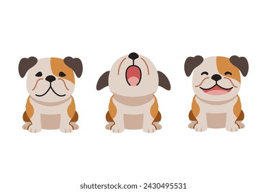 Set of vector cartoon character cute bulldog for design.