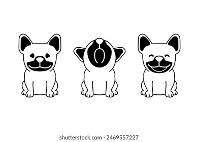 Set of vector cartoon character cute french bulldog for design.