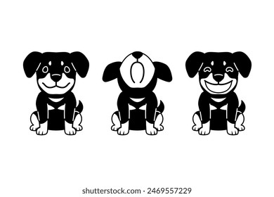 Set of vector cartoon character cute rottweiler dog for design.