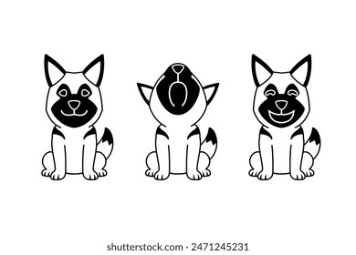 Set of vector cartoon character cute german shepherd dog for design.