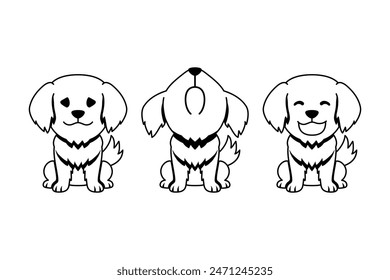 Set of vector cartoon character cute golden retriever dog for design.