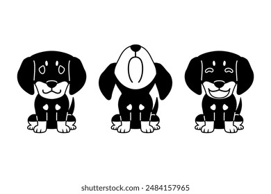 Set of vector cartoon character cute dachshund dog for design.