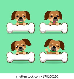 Set of vector cartoon character cute dog emotions with big bones